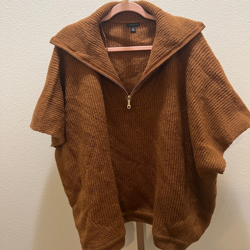 Ann Taylor Ribbed Zip Poncho Sweater